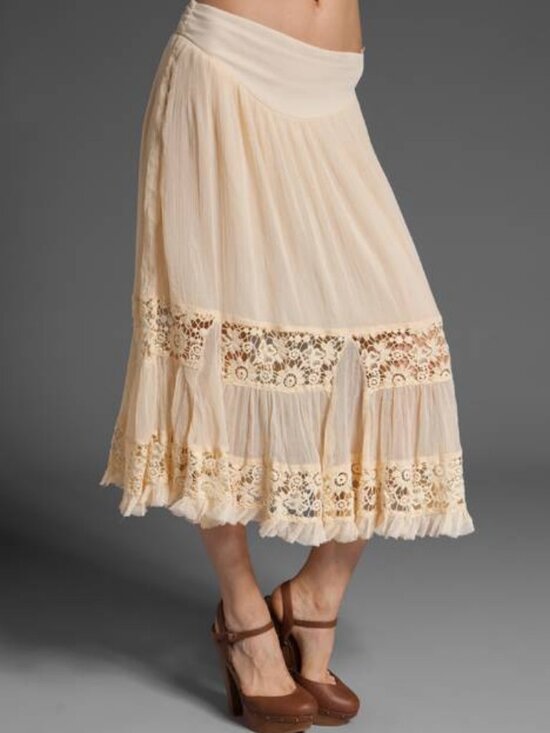 Free People Dresses & Skirts - Free People Lace Therapy Midi Skirt Antique Ivory Crochet Lace Tiers NWT